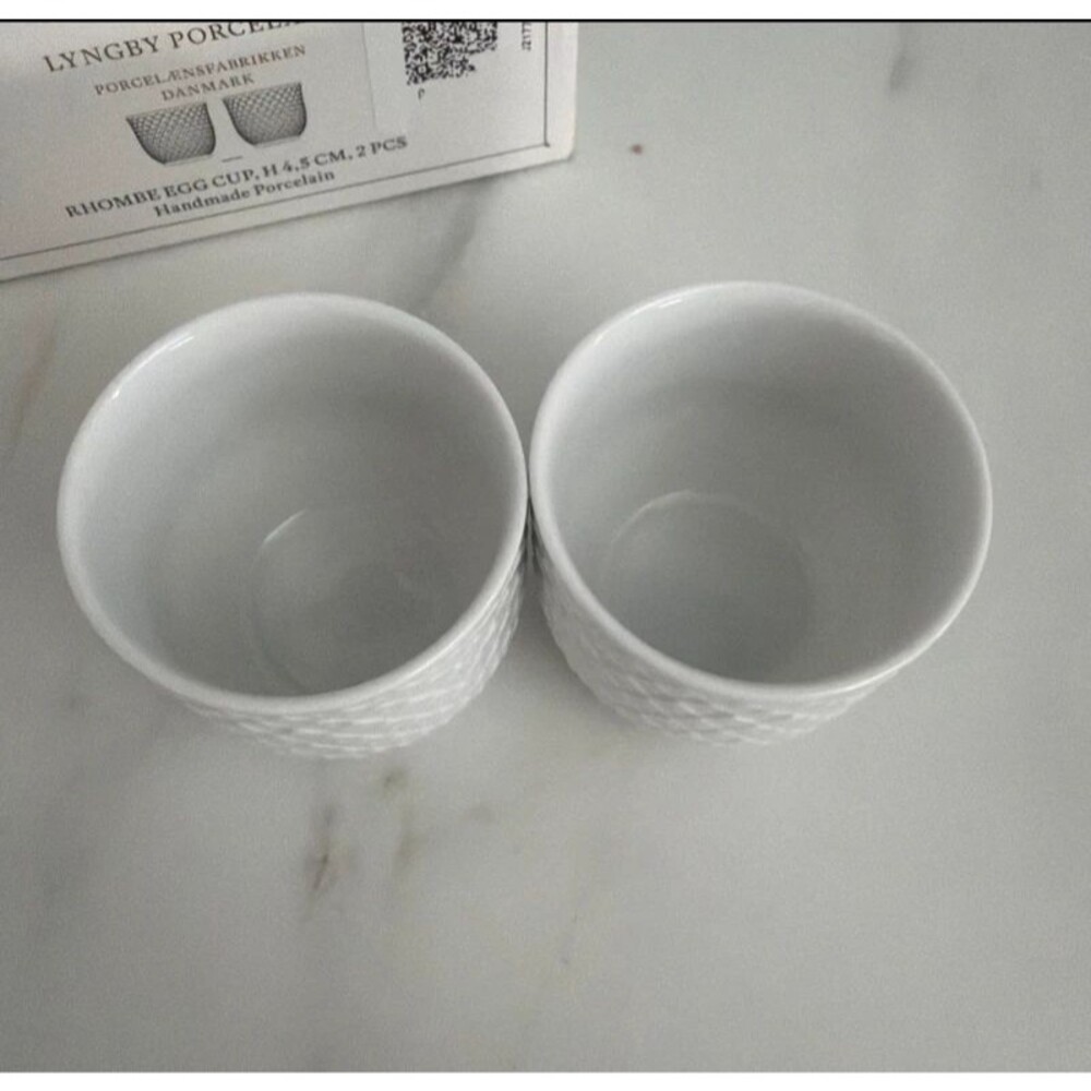 Lyngby Porcelain Rhombe Egg Cup 1.8" Denmark Rosendahl Handmade Set Of 2